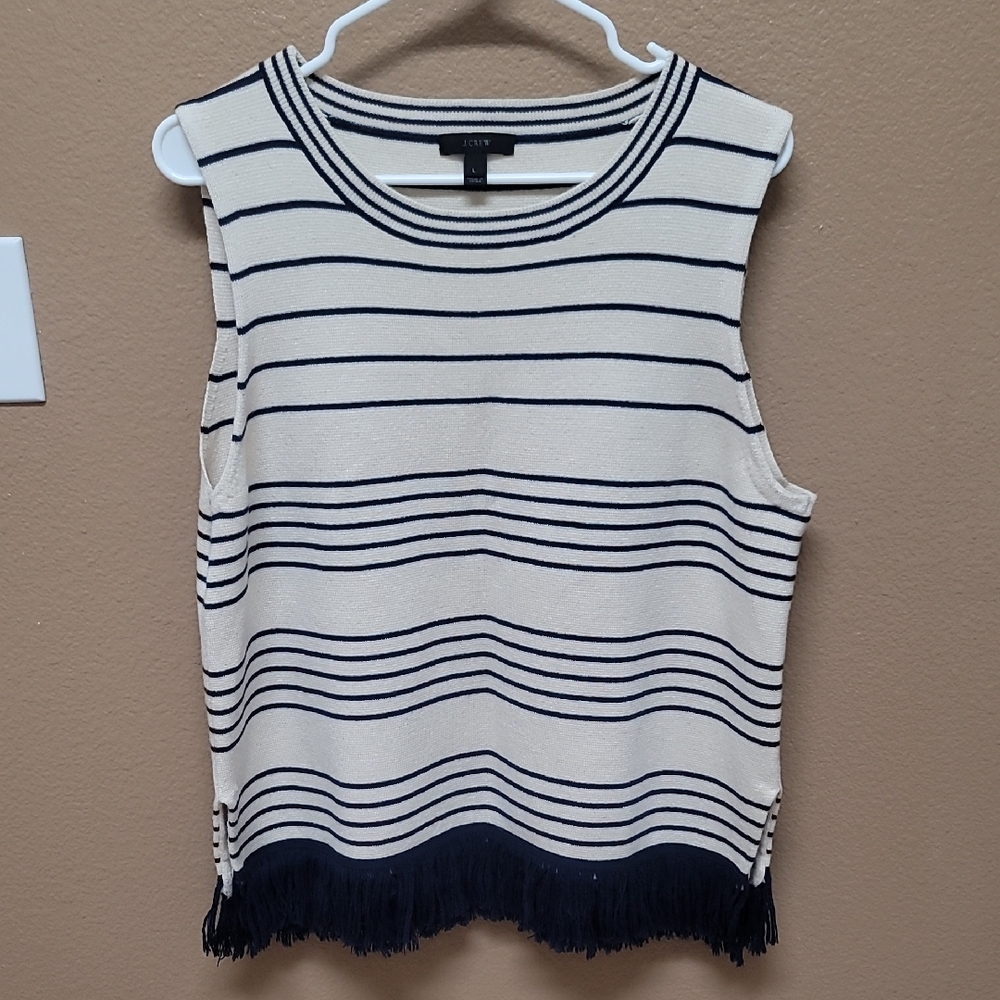 J. Crew Cream and Blue Sleeveless Boxy Tank Top